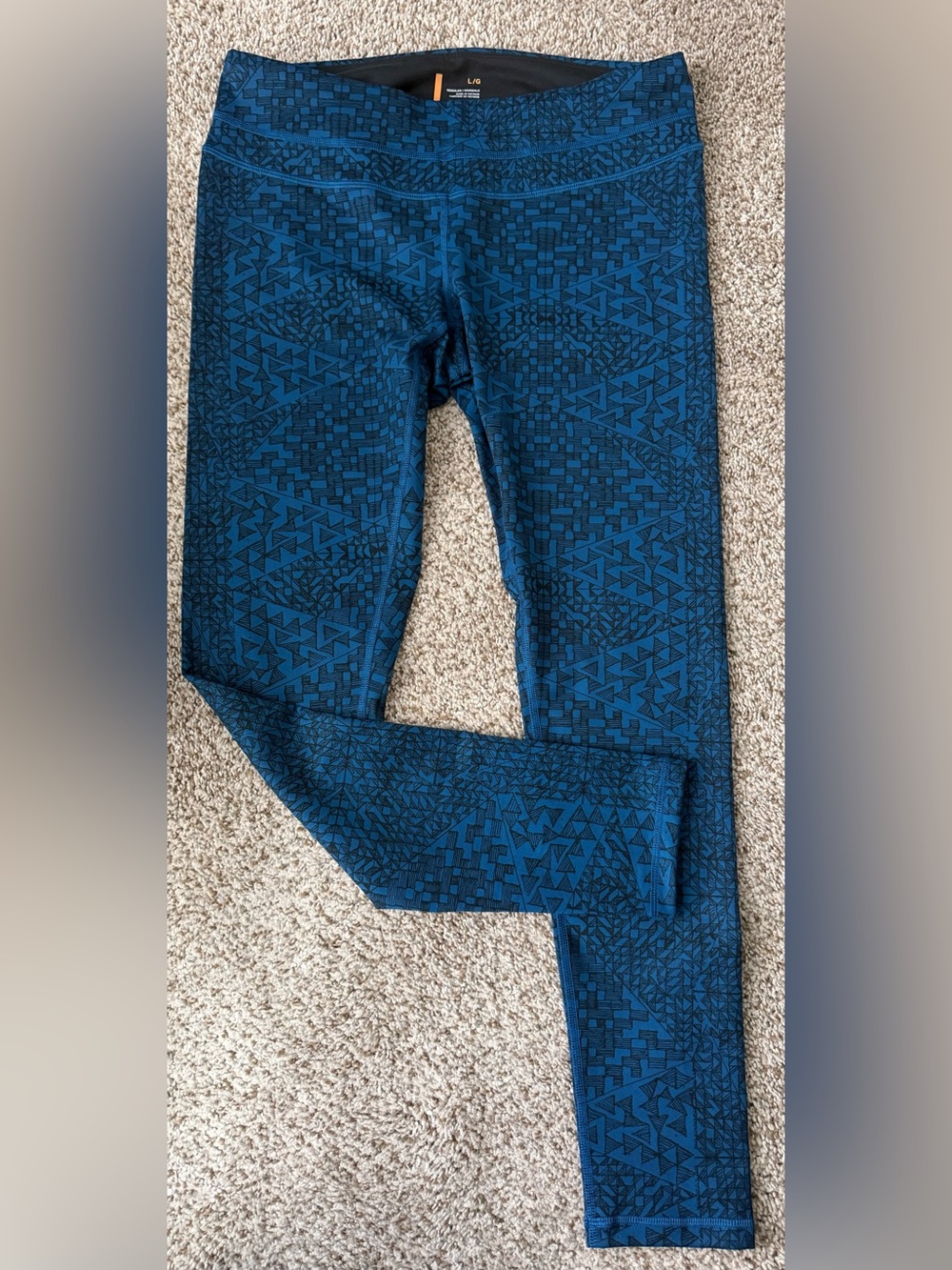 Lucy Blue & Black Moisture-Wicking Workout Activewear Performance Leggings Lg
